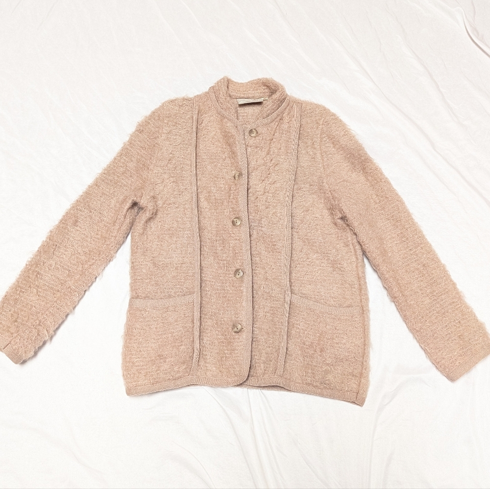 Pitlochry Mohair Wool Scottish Vintage Cardigan Coat  Textured With Pockets